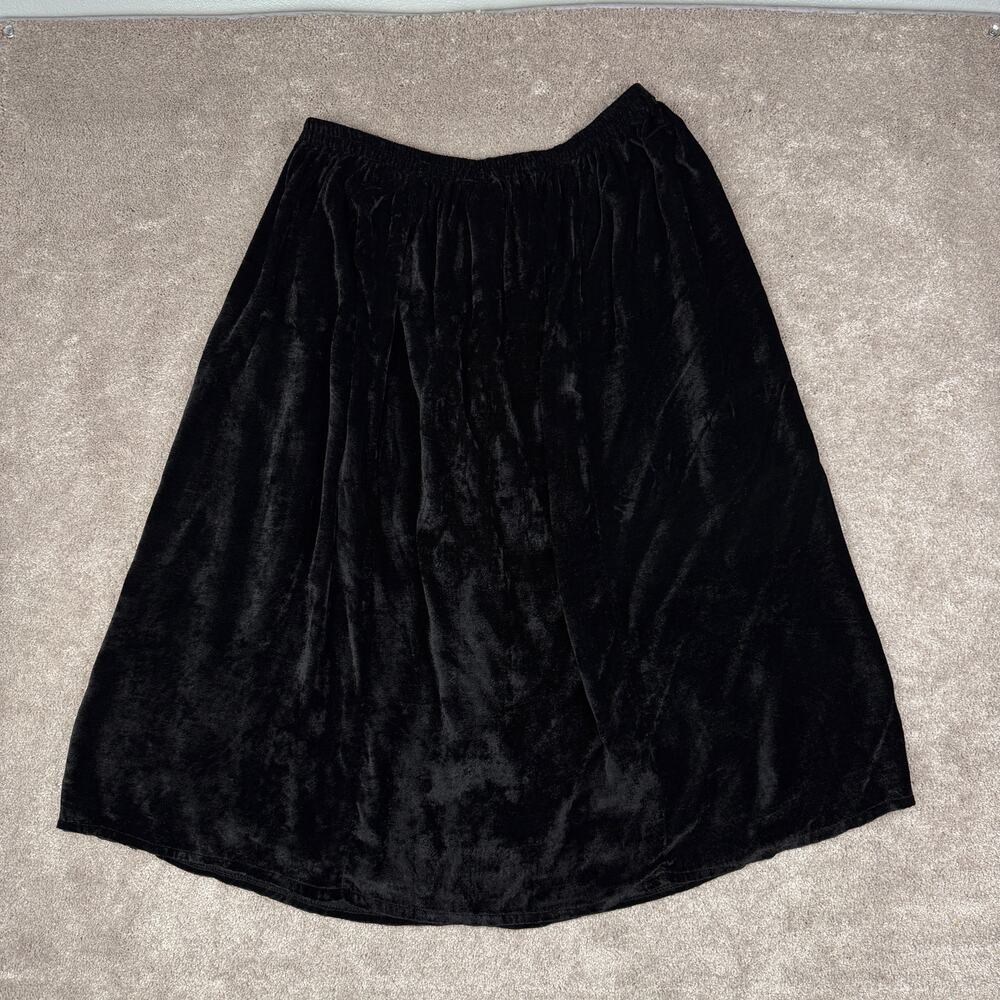 White Stag Women's Black Velvet A-Line Midi Skirt Elastic Waist Size 18W